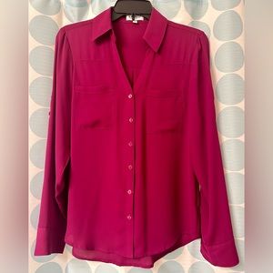 Express Long Sleeve Button Up Shirt, Magenta, Size S